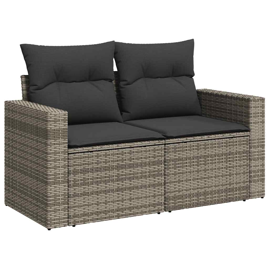 5 Pcs conjunto sofás de jardim c/ almofadões vime PE cinzento