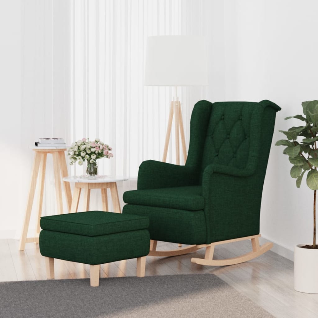 Poltrona de baloiço com banco tecido verde-escuro