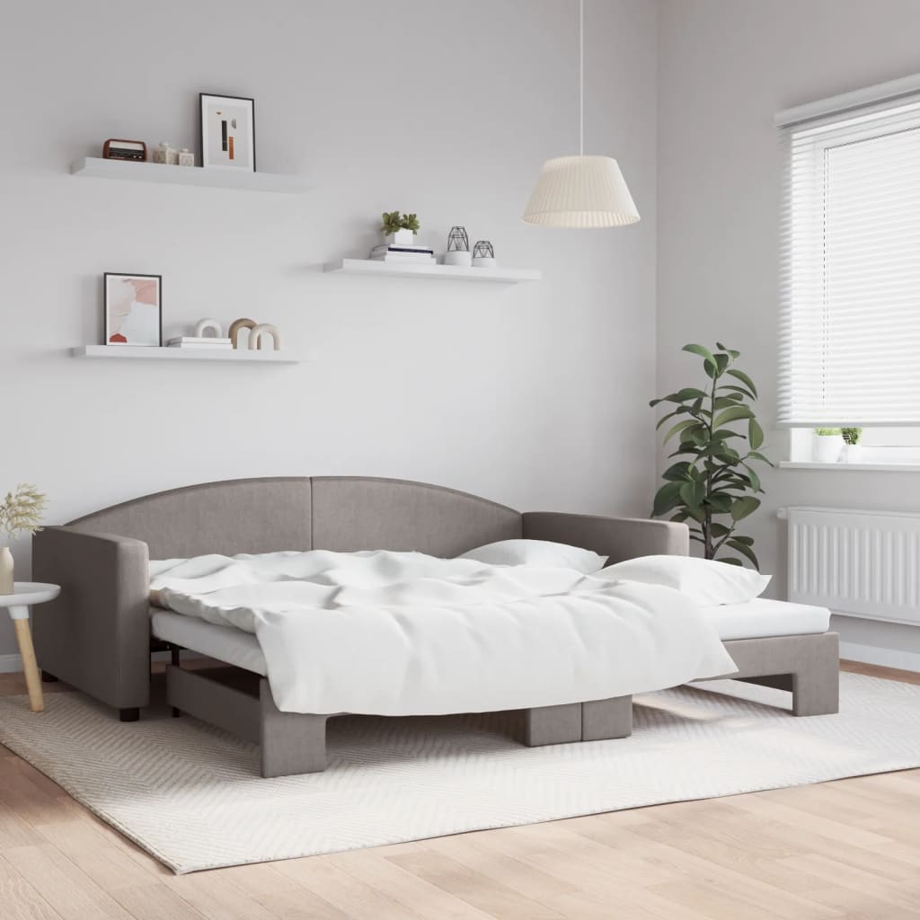 Sofá-cama com gavetão 100x200 cm tecido cinzento-acastanhado