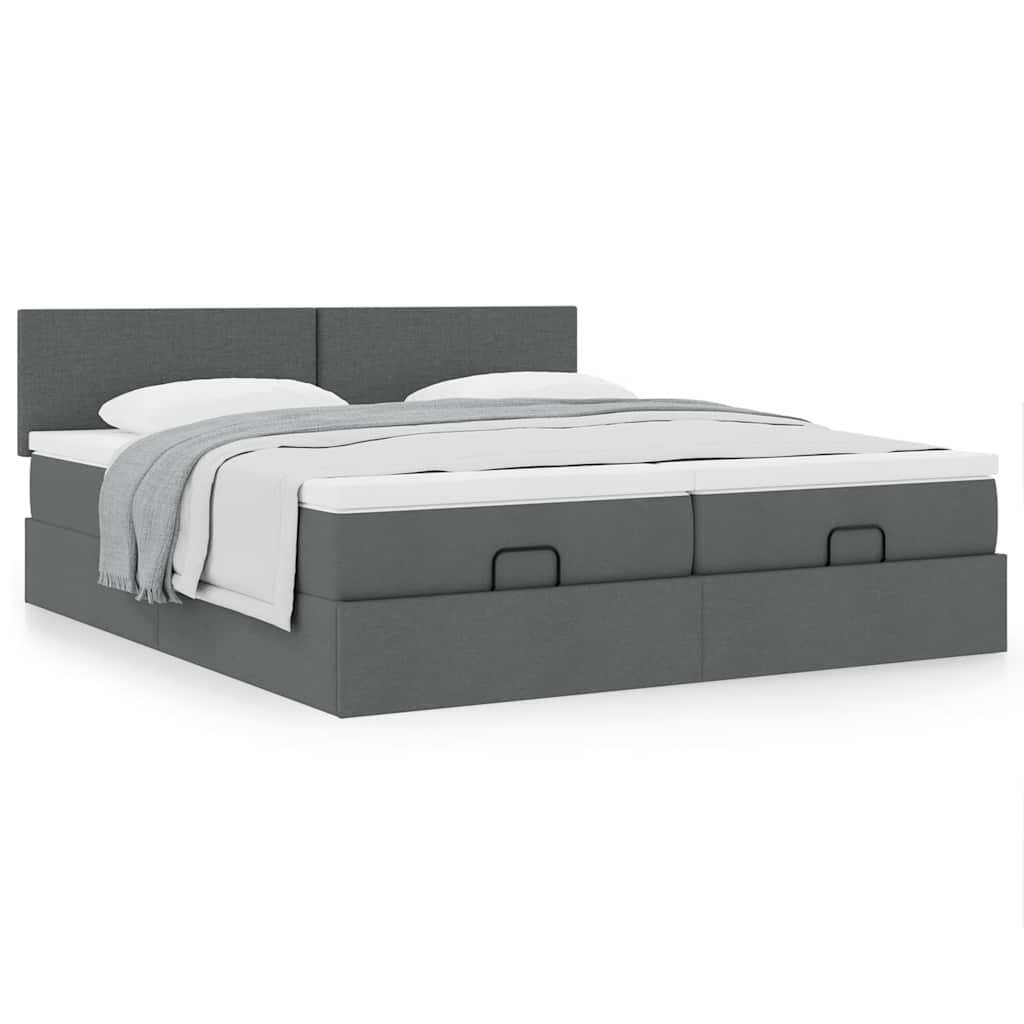 Estrutura de cama otomana com colchões tecido cinzento escuro