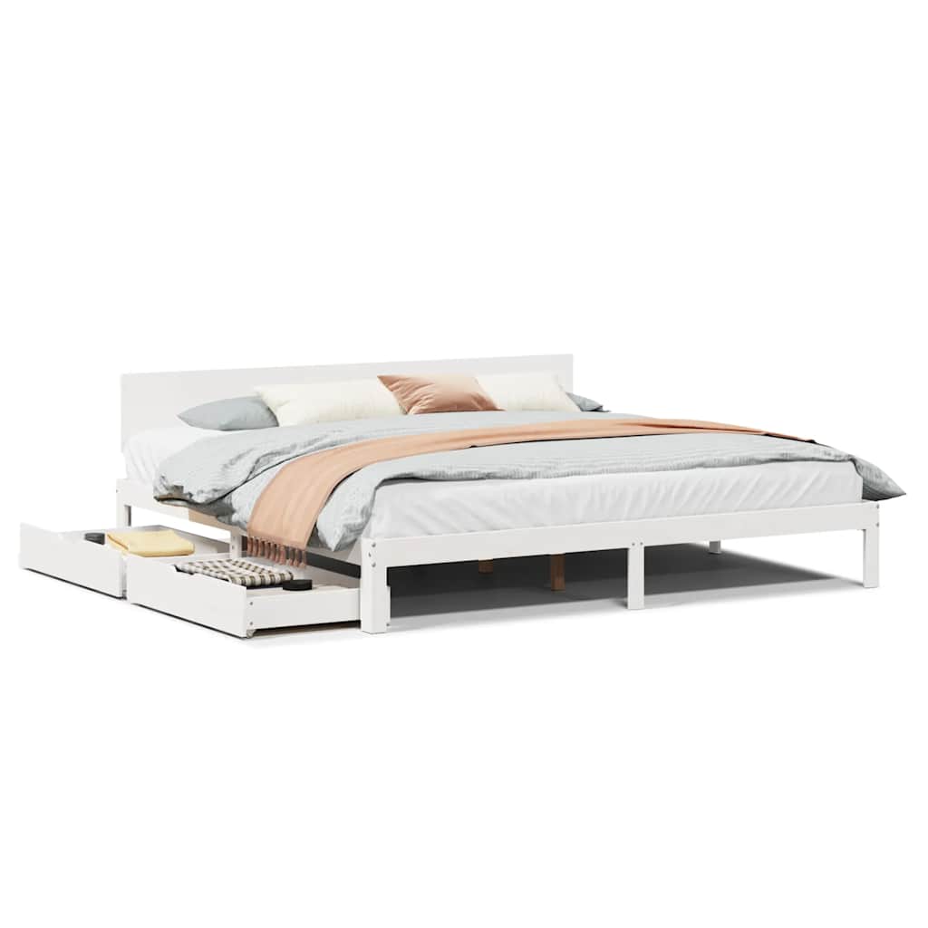 Estrutura de cama c/ gavetas 200x200 cm pinho maciço branco