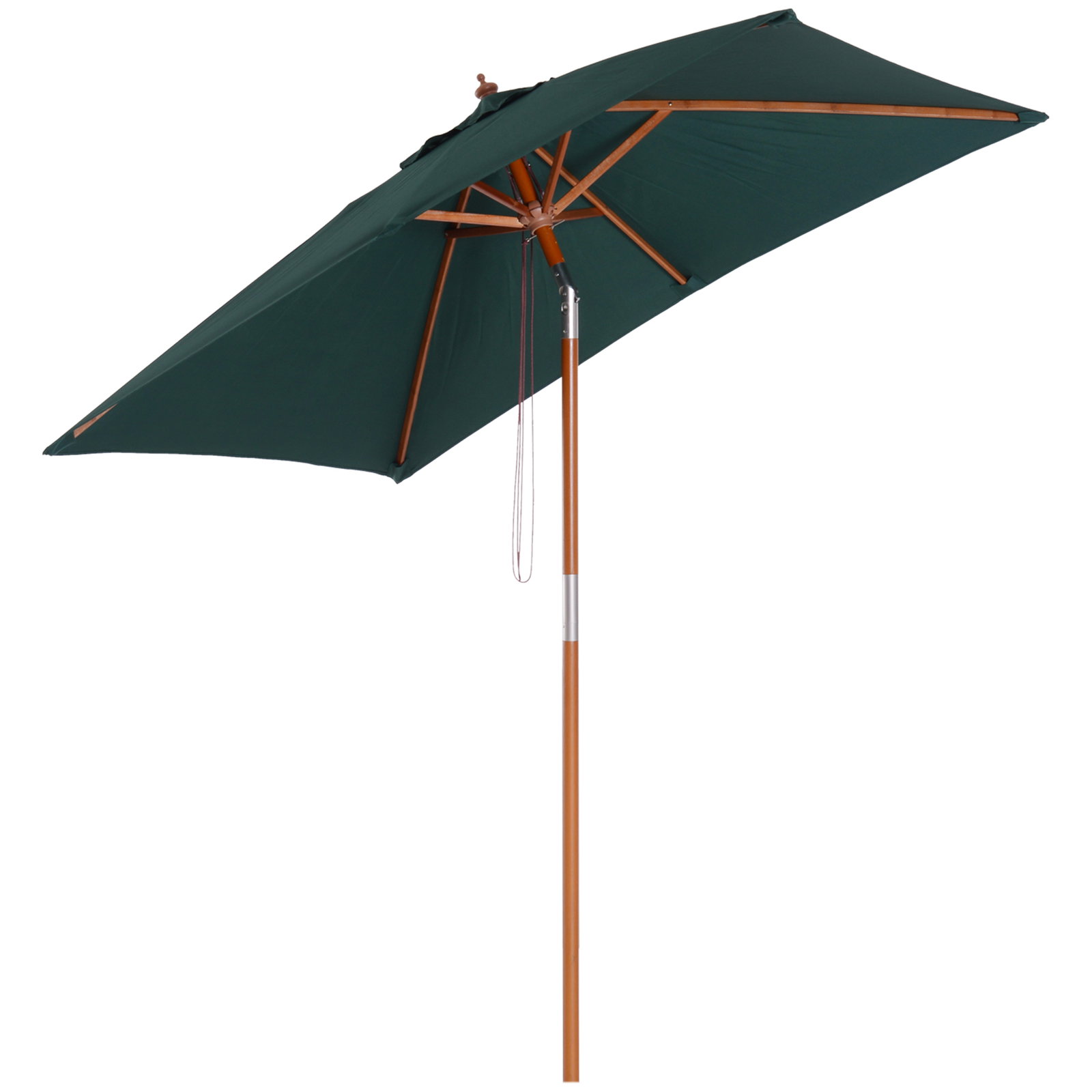 Chapéu de sol de jardim 200x150x230cm chapéu de sol retangular inclinável com polia duplo teto e mastro desmontável de madeira para terraço pátio verde