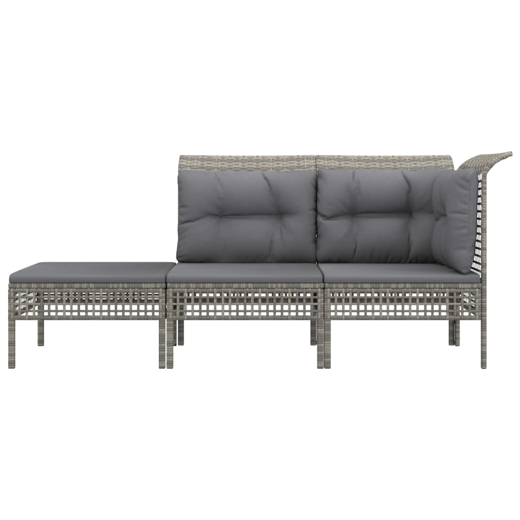 3 Pcs conjunto lounge de jardim c/ almofadões vime PE cinzento