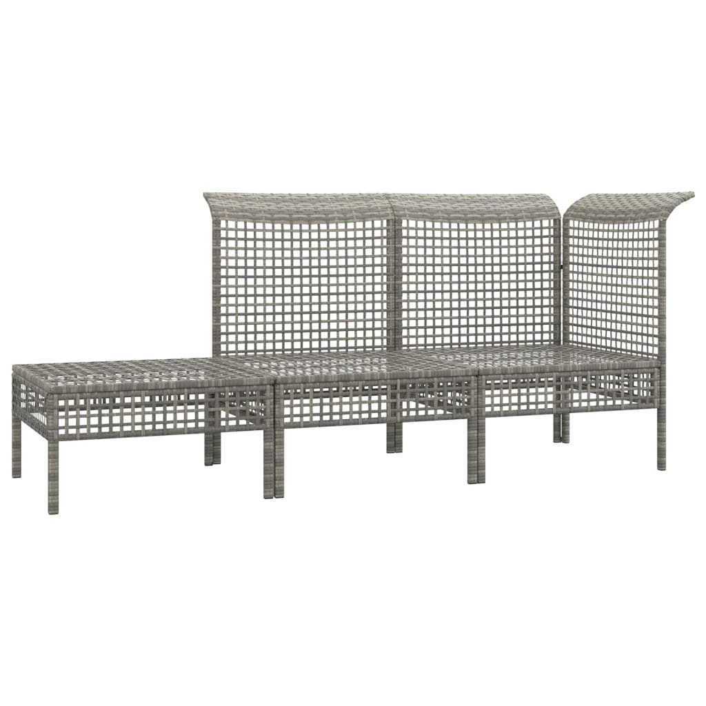 3 Pcs conjunto lounge de jardim c/ almofadões vime PE cinzento