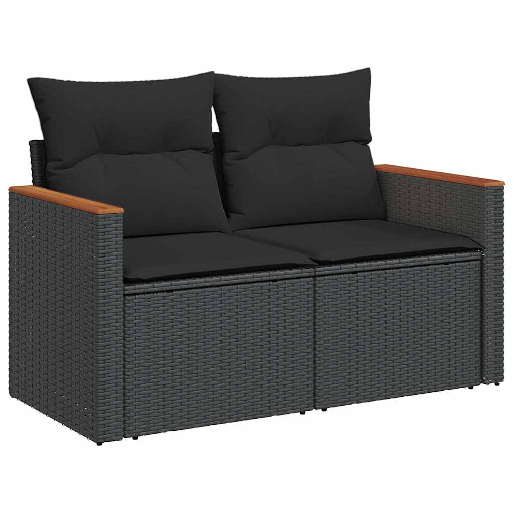 6 Pcs conjunto sofás de jardim c/ almofadões vime PE preto