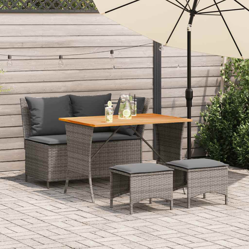 4 Pcs conjunto de jantar p/ jardim c/ almofadões vime PE cinza