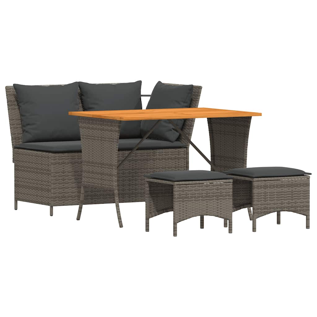 4 Pcs conjunto de jantar p/ jardim c/ almofadões vime PE cinza