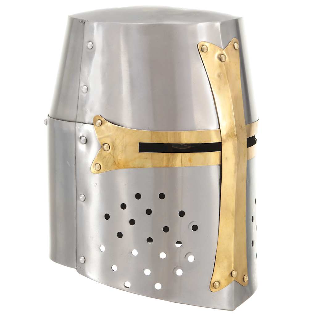 Capacete de cavaleiro medieval réplica larp aço prateado