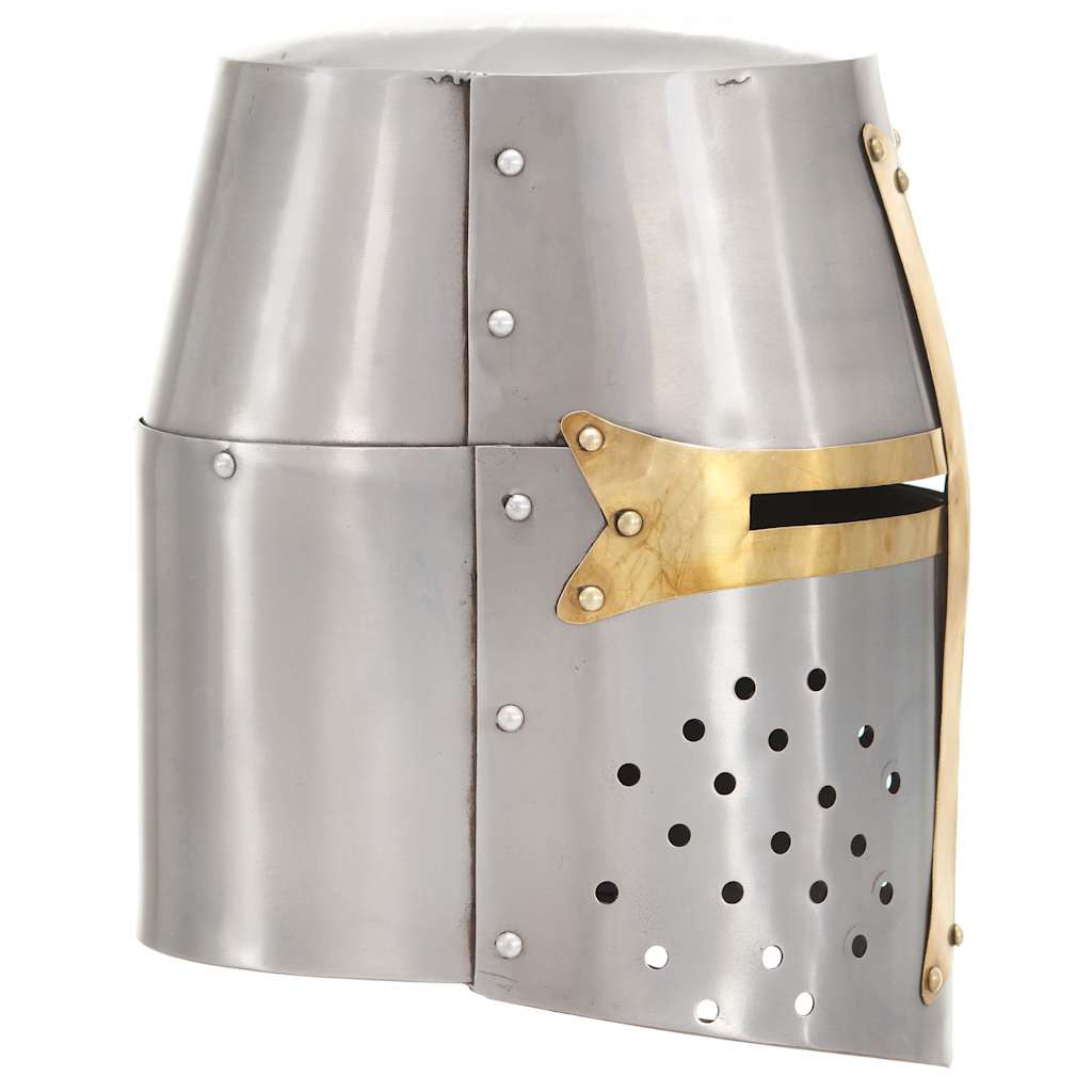 Capacete de cavaleiro medieval réplica larp aço prateado