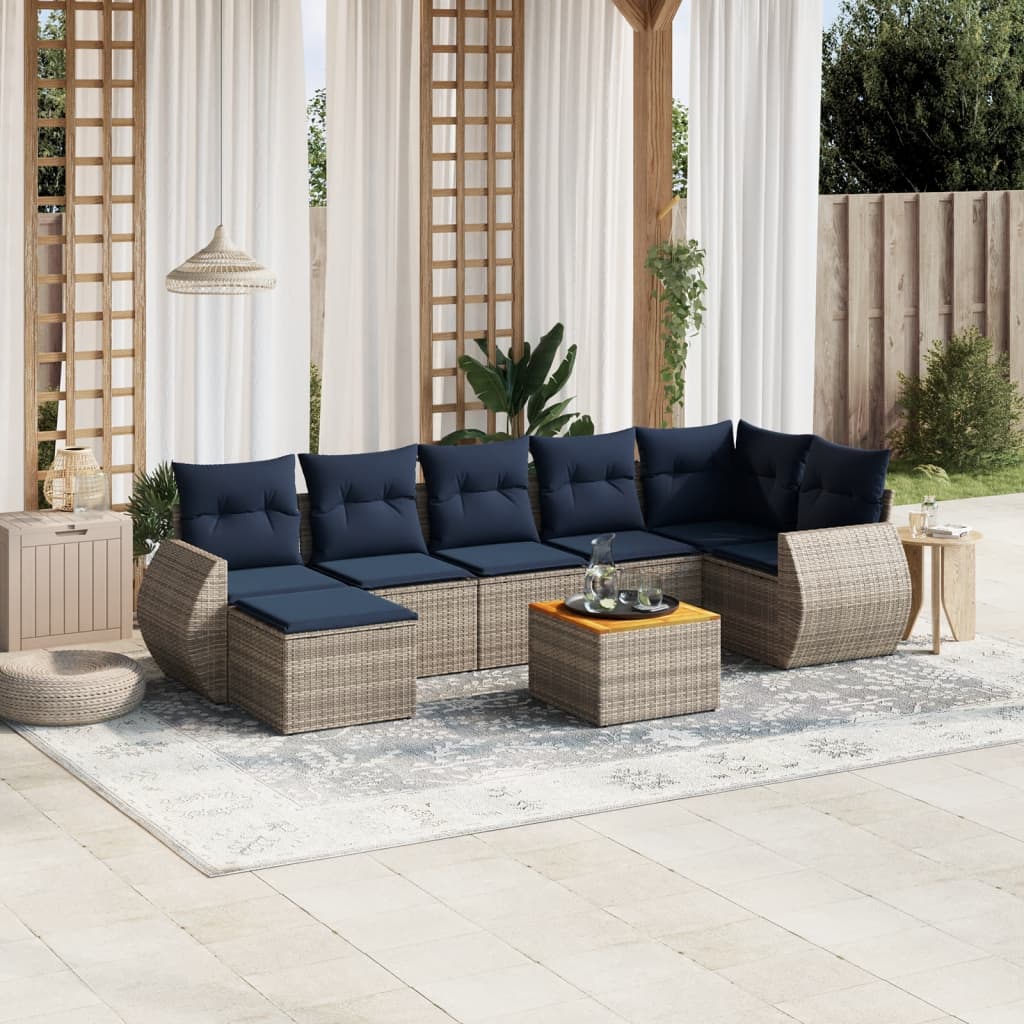 Conjunto de sofá de jardim com 8 peças e almofadas em rattan sintético cinza