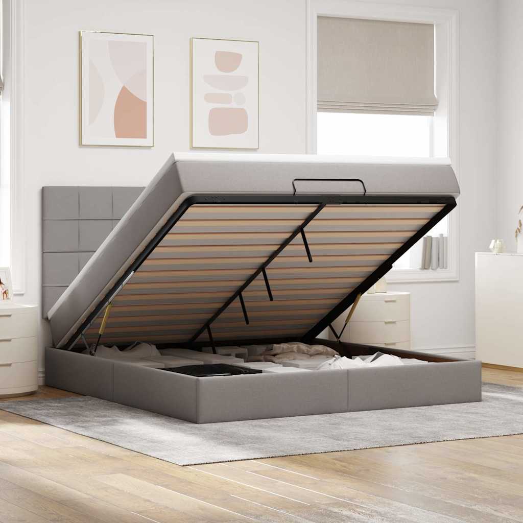 Moldura de cama otomana com tecido taupe 180x200cm