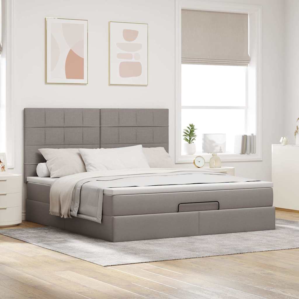 Moldura de cama otomana com tecido taupe 180x200cm