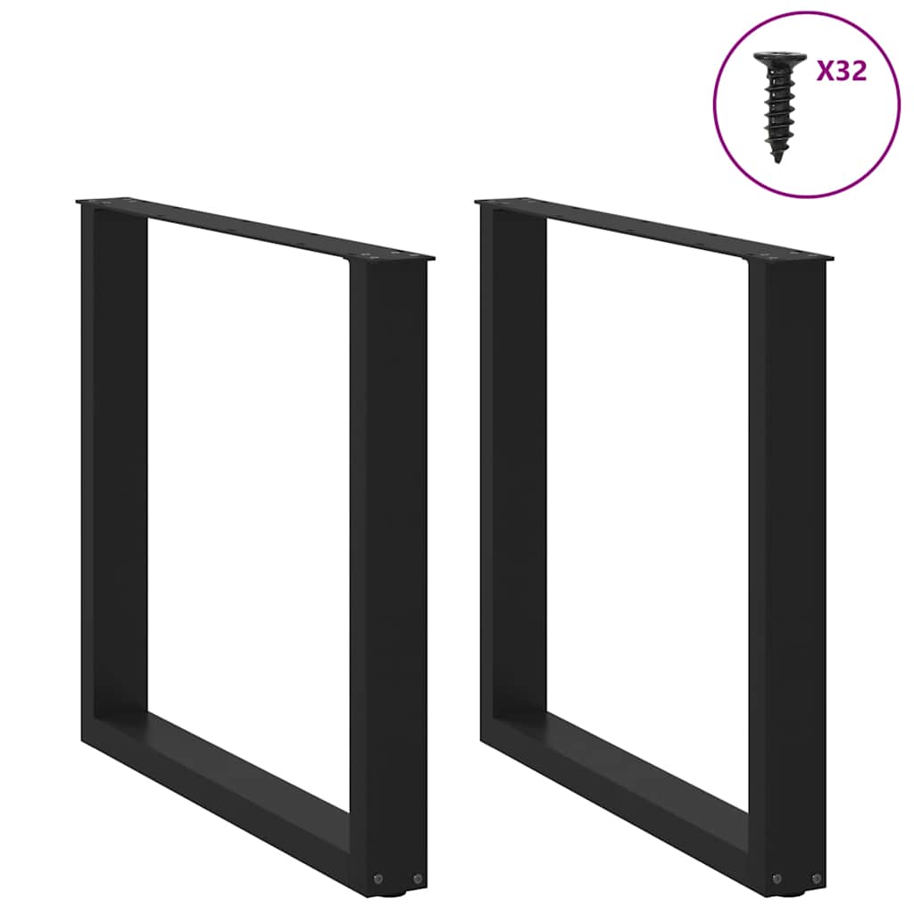 Pés de mesa de jantar em forma de u, 2 peças, preto, 90x (72-73) cm, aço