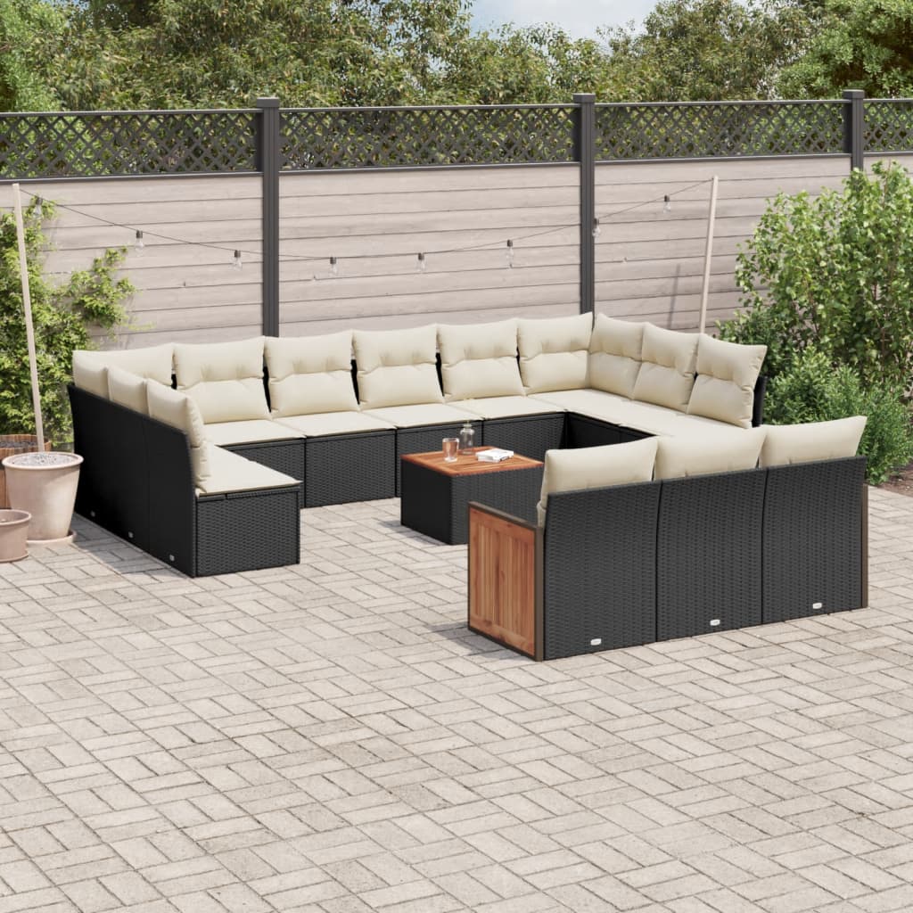 14 Pcs conjunto de sofás p/ jardim c/ almofadões vime PE preto