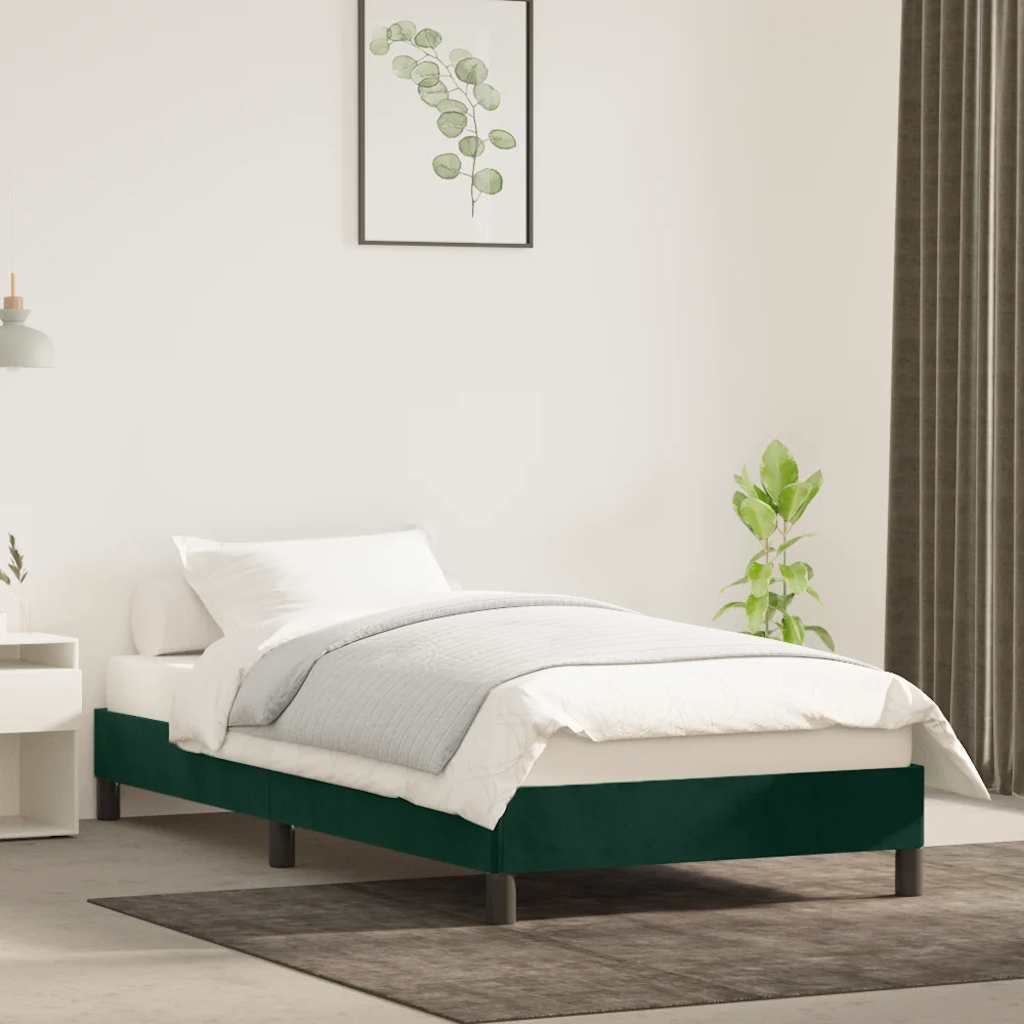Estrutura de cama sem colchão 90x190 cm veludo verde-escuro