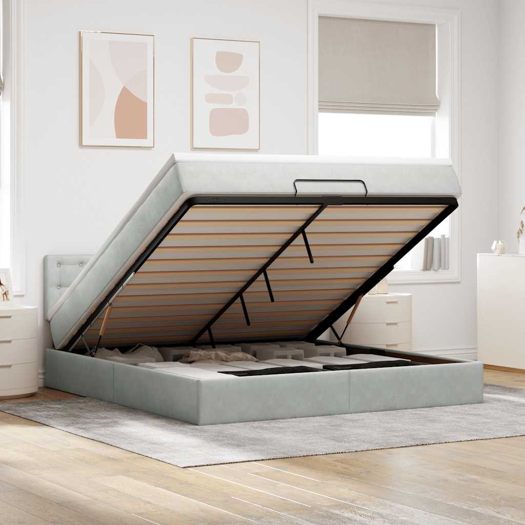 Estrutura de cama otomana com colchão 160x200 cm cinzento claro