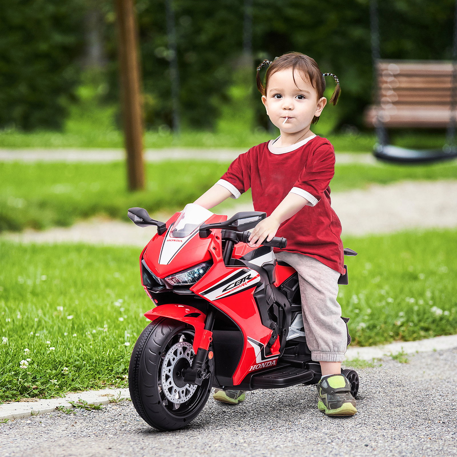 Mota elétrica com licença honda para crianças de 3-5 anos mota a bateria 6v com farol buzina música 90x44x52cm vermelho