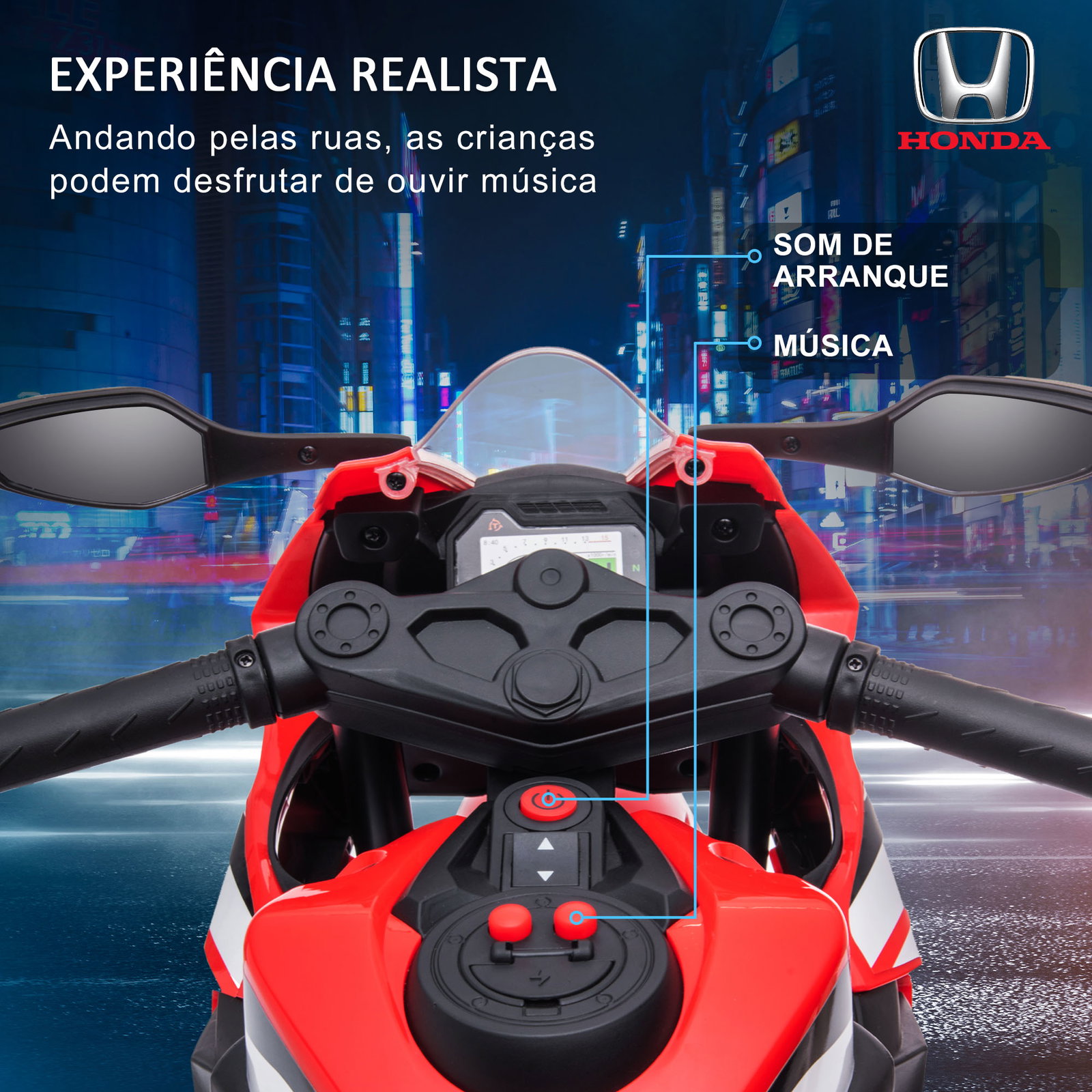 Mota elétrica com licença honda para crianças de 3-5 anos mota a bateria 6v com farol buzina música 90x44x52cm vermelho
