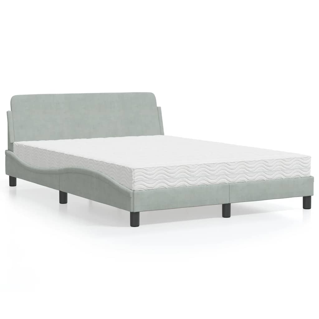 Cama com colchão dover 140x200 cm veludo cinzento-claro