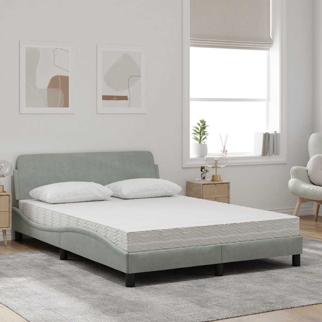 Cama com colchão dover 140x200 cm veludo cinzento-claro