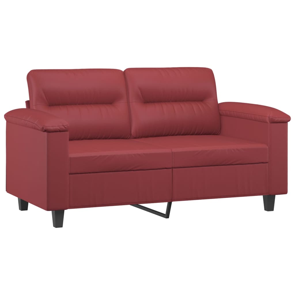 3 Pcs conjunto sofás c/ almofadões couro artif. vermelho tinto