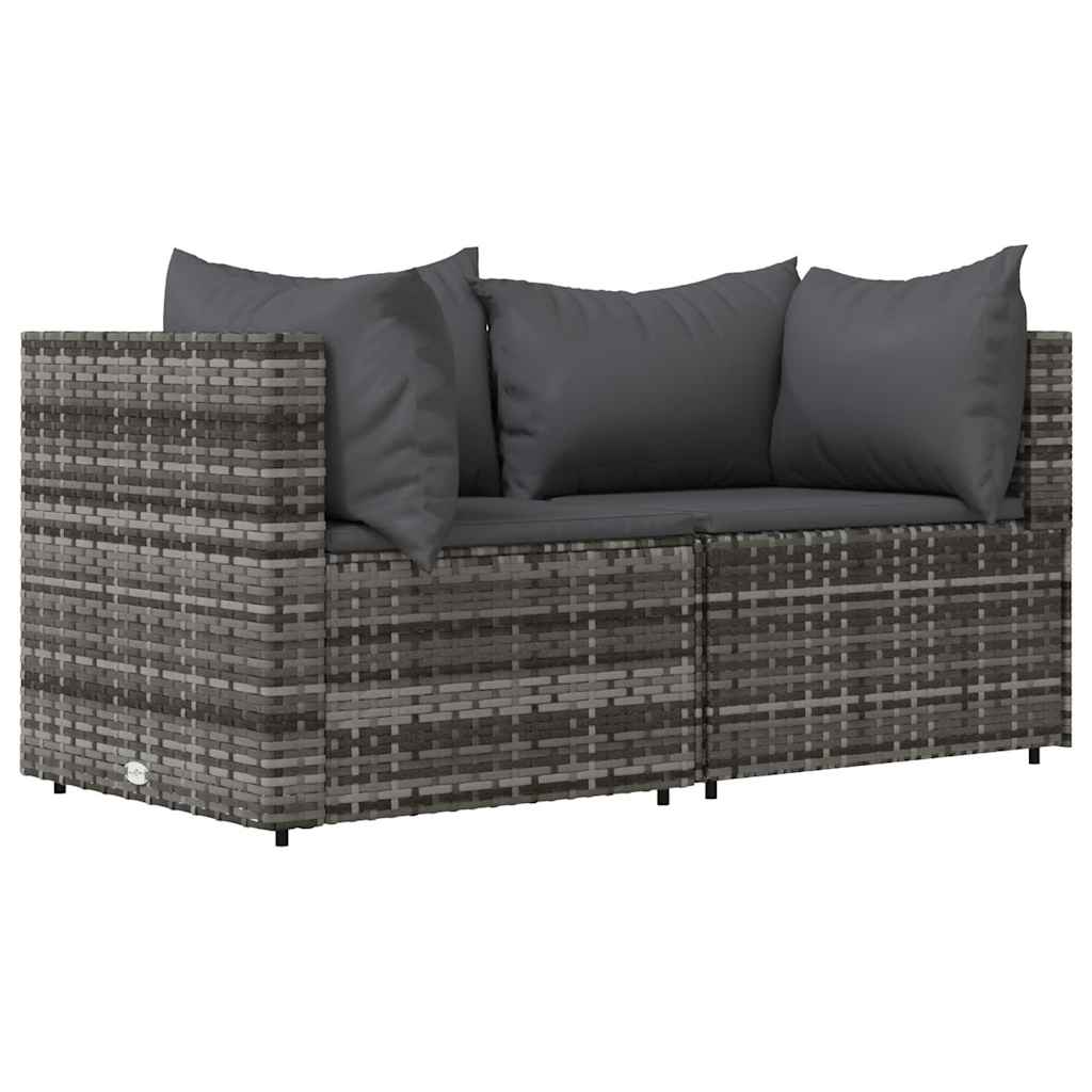 3 Pcs conjunto lounge de jardim c/ almofadões vime PE cinzento
