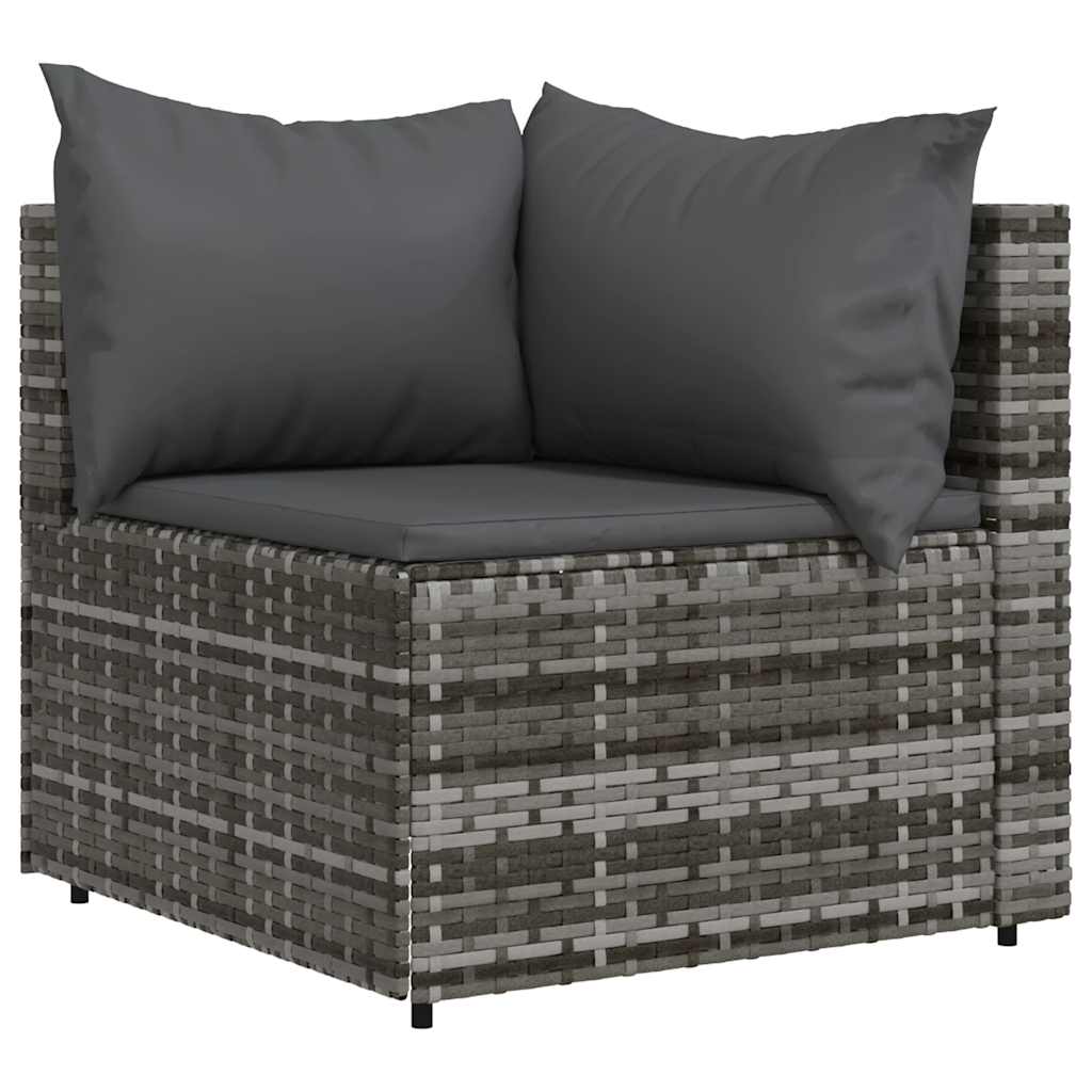 3 Pcs conjunto lounge de jardim c/ almofadões vime PE cinzento