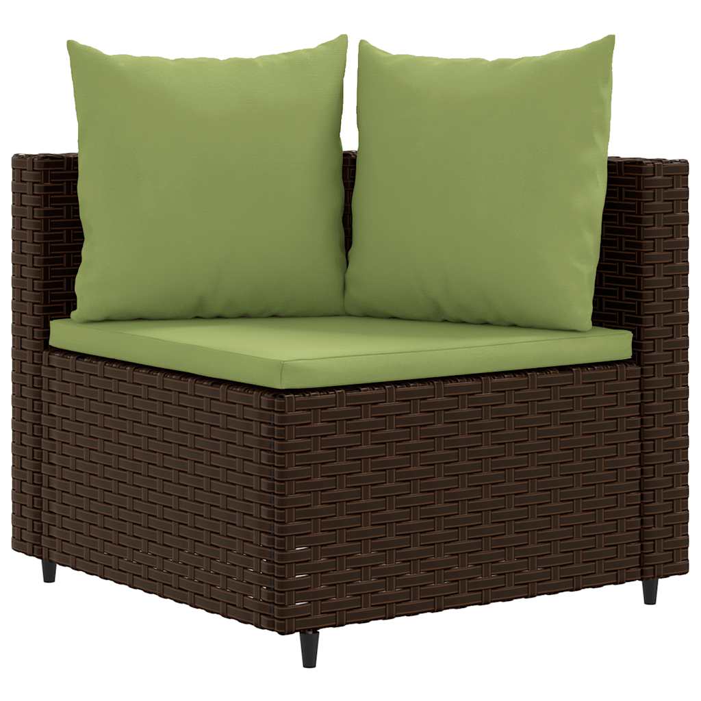 7 Pcs conjunto de sofás jardim c/ almofadões vime PE castanho