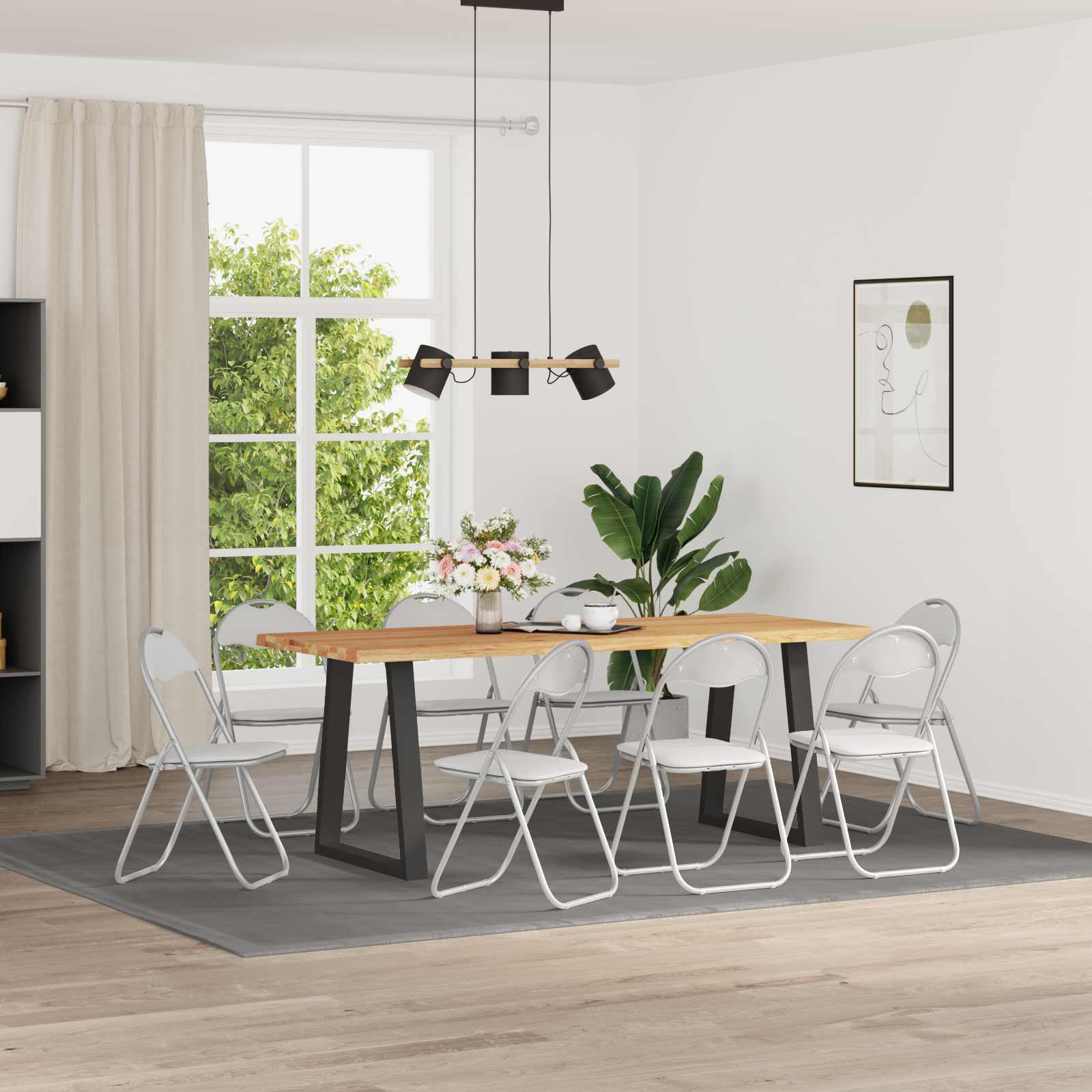 Cadeira dobrável 8 unid. couro sintético branco e cinza