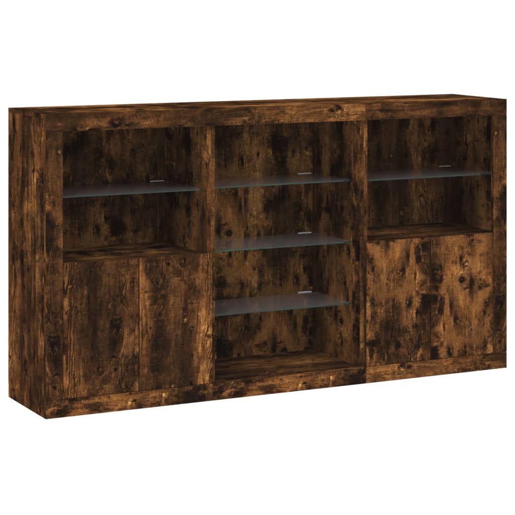Aparador com luzes LED 181,5x37x100 cm carvalho fumado