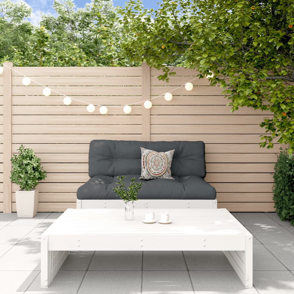 2Pcs conjunto lounge jardim c/ almofadões madeira maciça branco