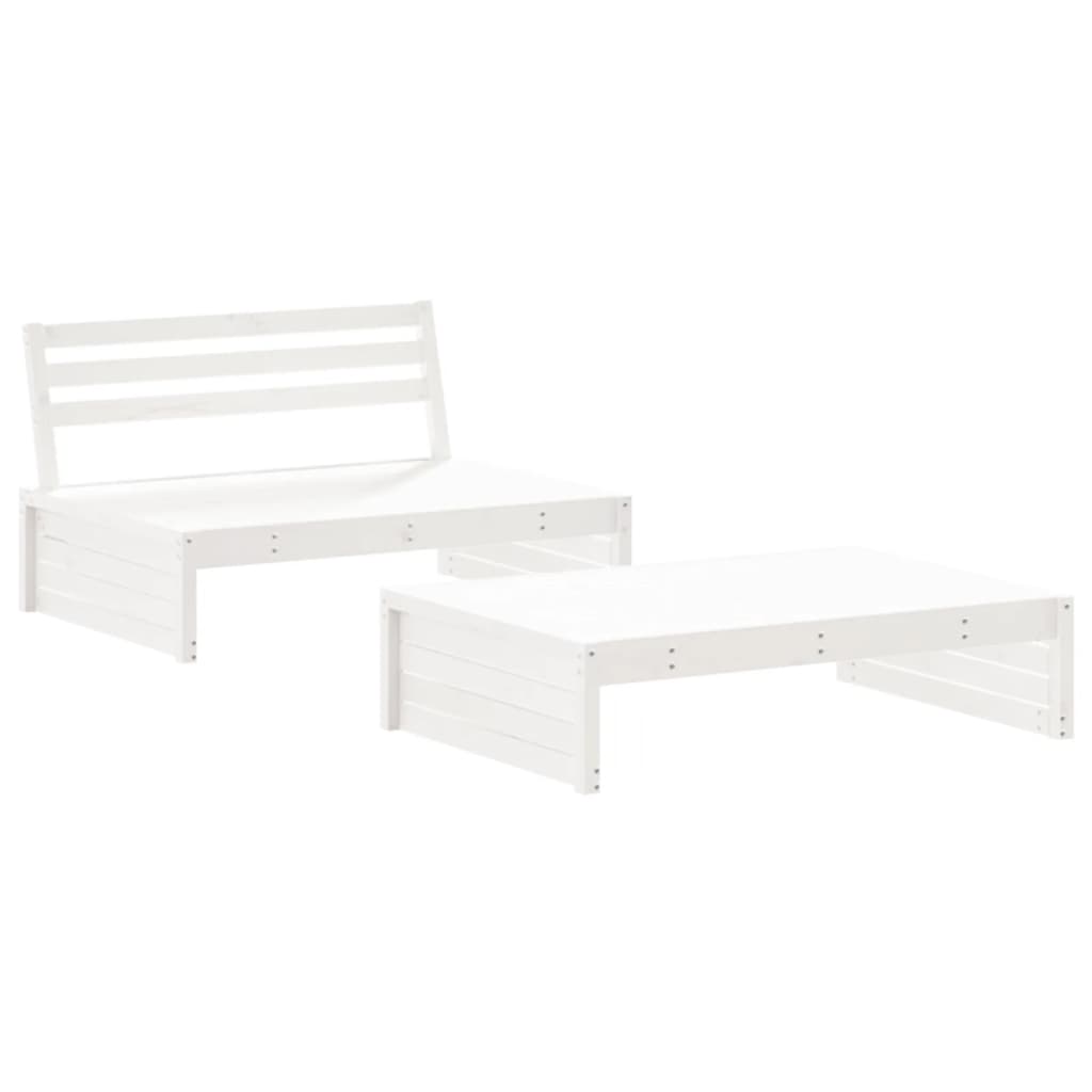 2Pcs conjunto lounge jardim c/ almofadões madeira maciça branco