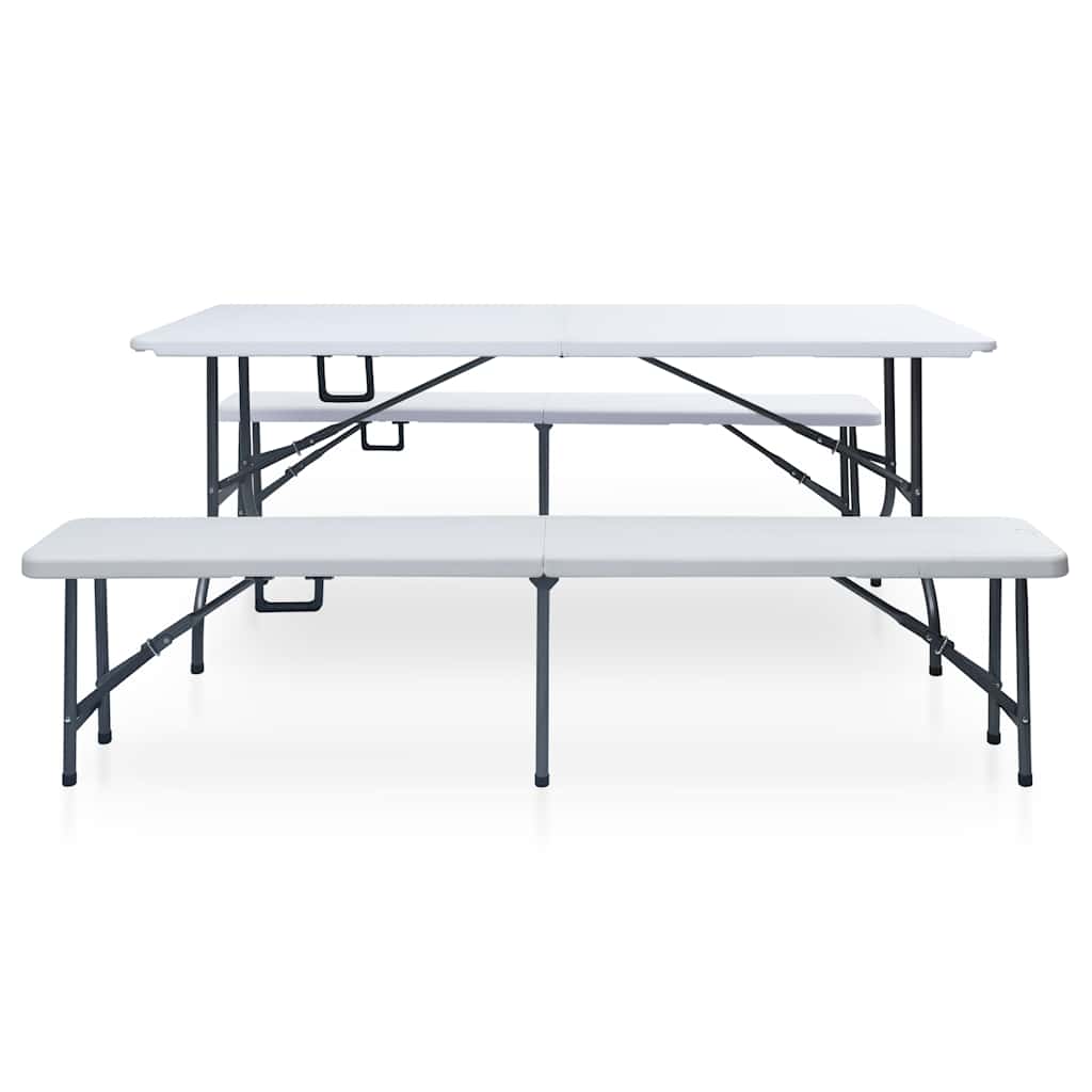 Mesa de jardim dobrável com 2 bancos 180 cm aço e pead branco