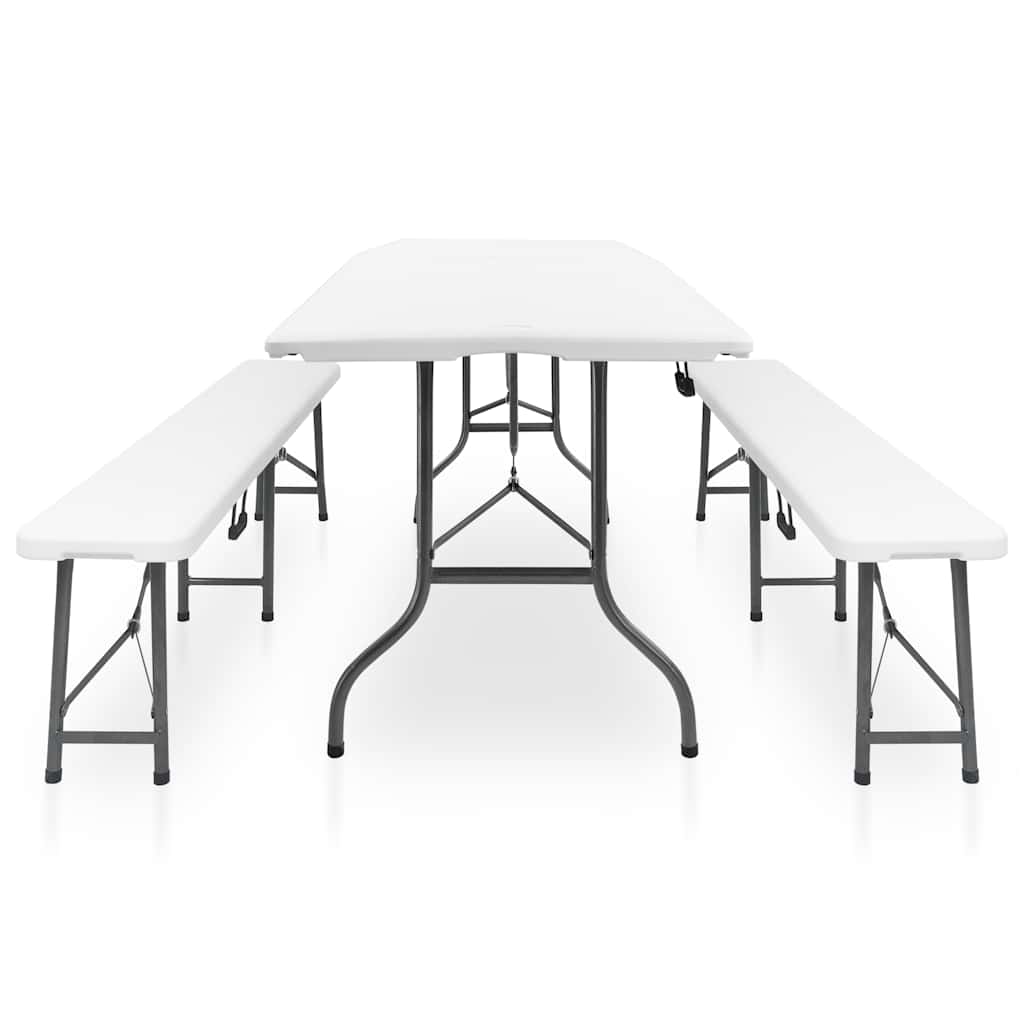 Mesa de jardim dobrável com 2 bancos 180 cm aço e pead branco