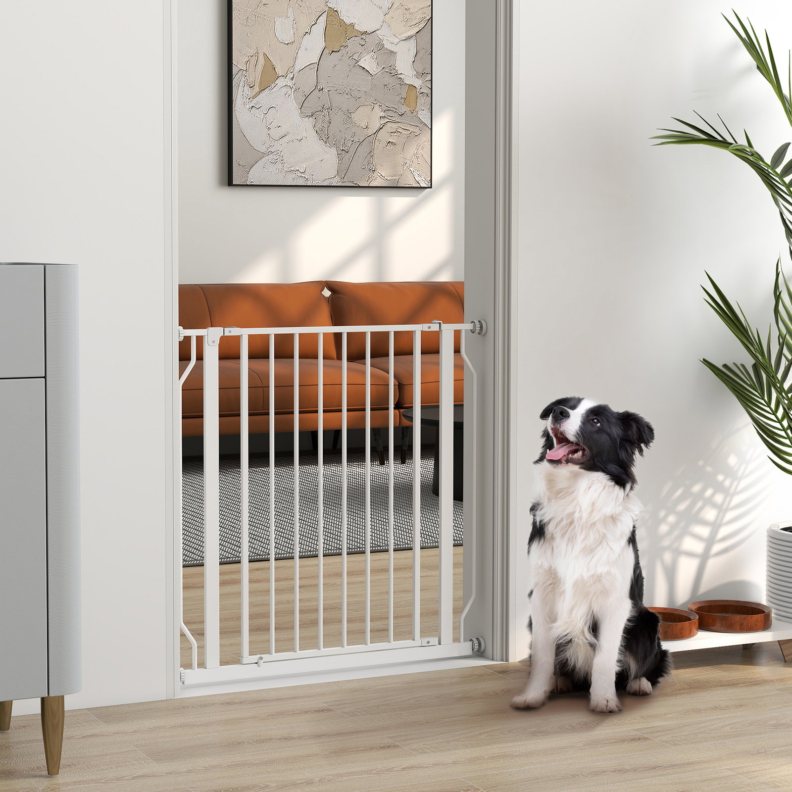 Barreira de segurança para cães 75-85 cm para portas e escadas, dupla direção, duplo bloqueio, branco