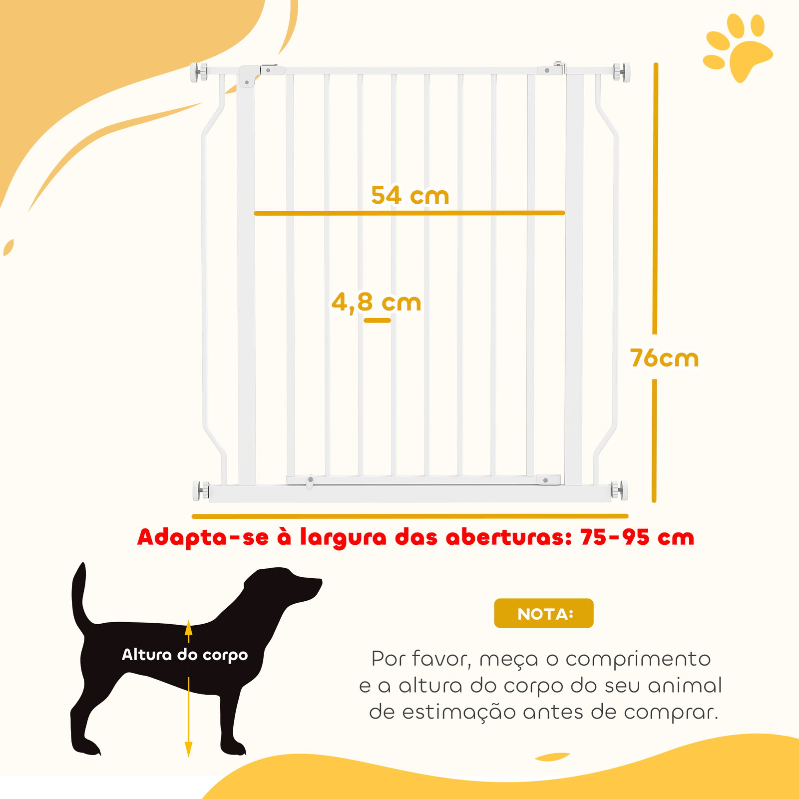 Barreira de segurança para cães 75-85 cm para portas e escadas, dupla direção, duplo bloqueio, branco