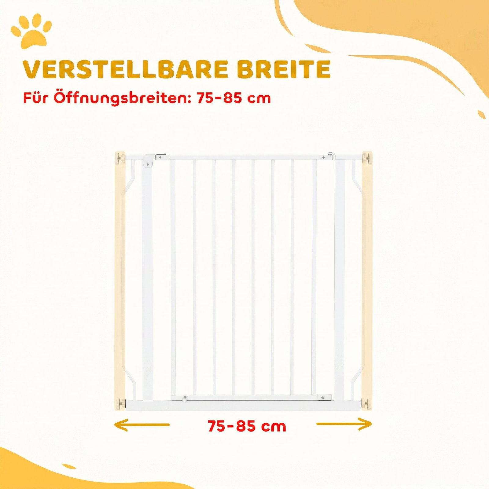 Barreira de segurança para cães 75-85 cm para portas e escadas, dupla direção, duplo bloqueio, branco