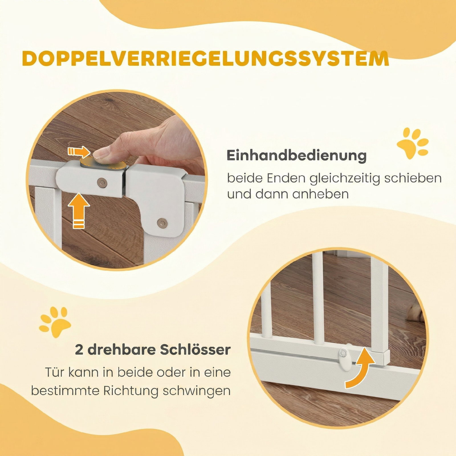 Barreira de segurança para cães 75-85 cm para portas e escadas, dupla direção, duplo bloqueio, branco