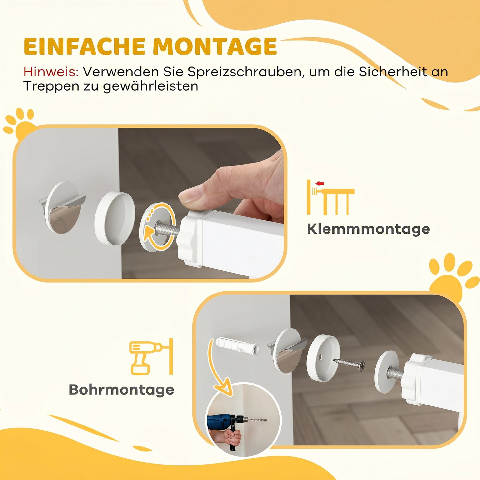 Barreira de segurança para cães 75-85 cm para portas e escadas, dupla direção, duplo bloqueio, branco