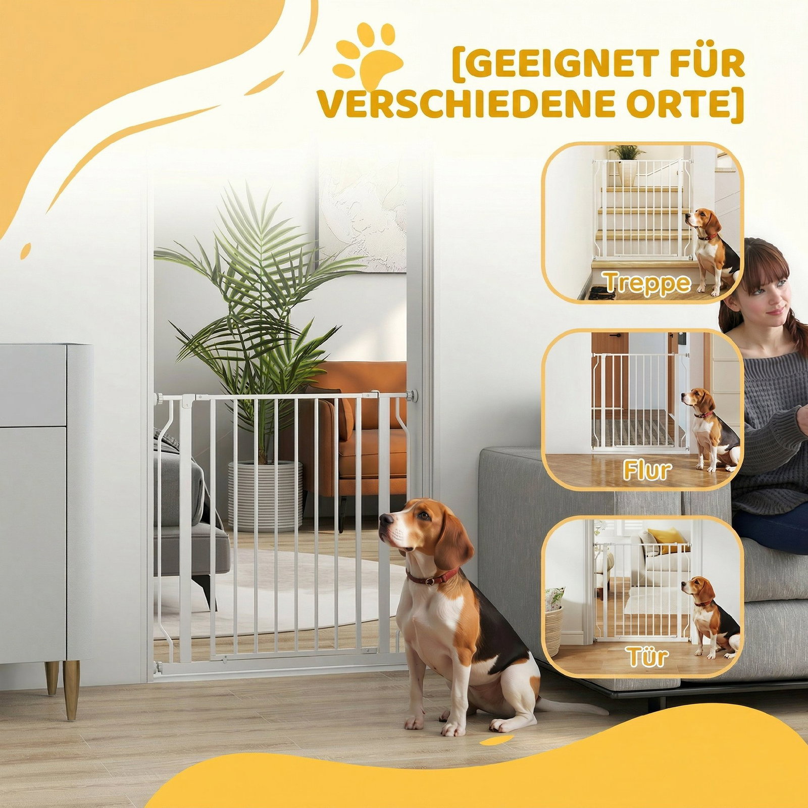 Barreira de segurança para cães 75-85 cm para portas e escadas, dupla direção, duplo bloqueio, branco