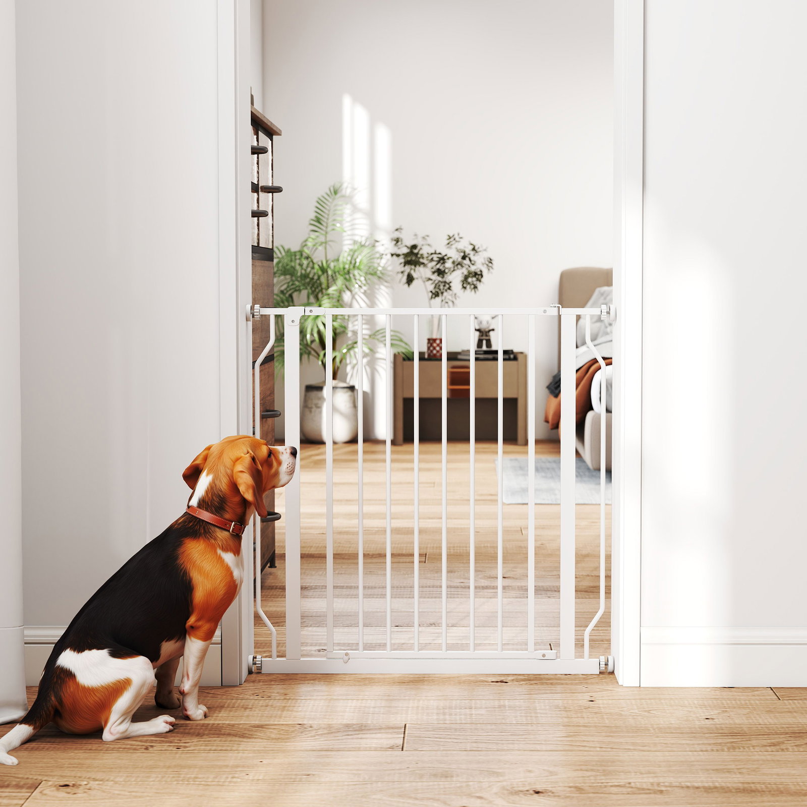 Barreira de segurança para cães 75-85 cm para portas e escadas, dupla direção, duplo bloqueio, branco