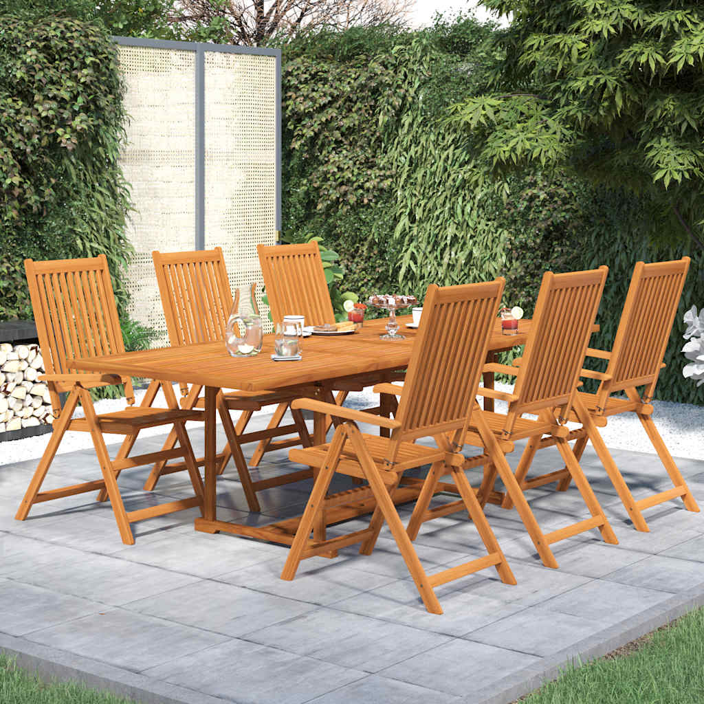 7 Pcs conjunto de jantar para jardim madeira de acácia maciça 160-240 cm