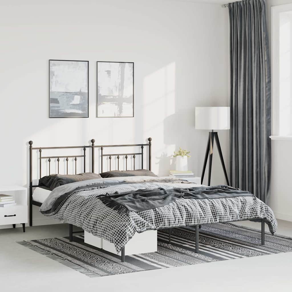 Estrutura de cama em metal com cabeceira 150x200 cm preto