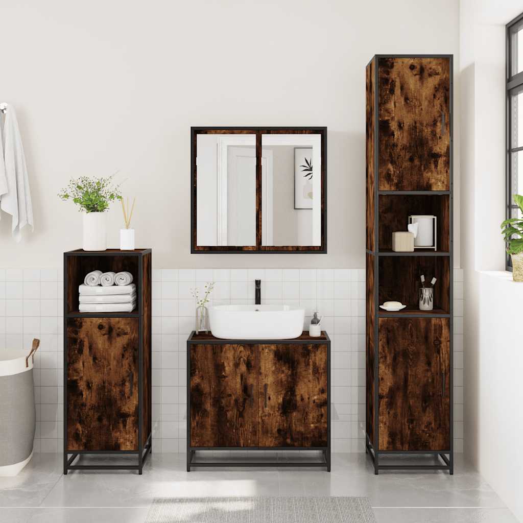 3 Pcs conjunto de móveis wc madeira processada carvalho fumado