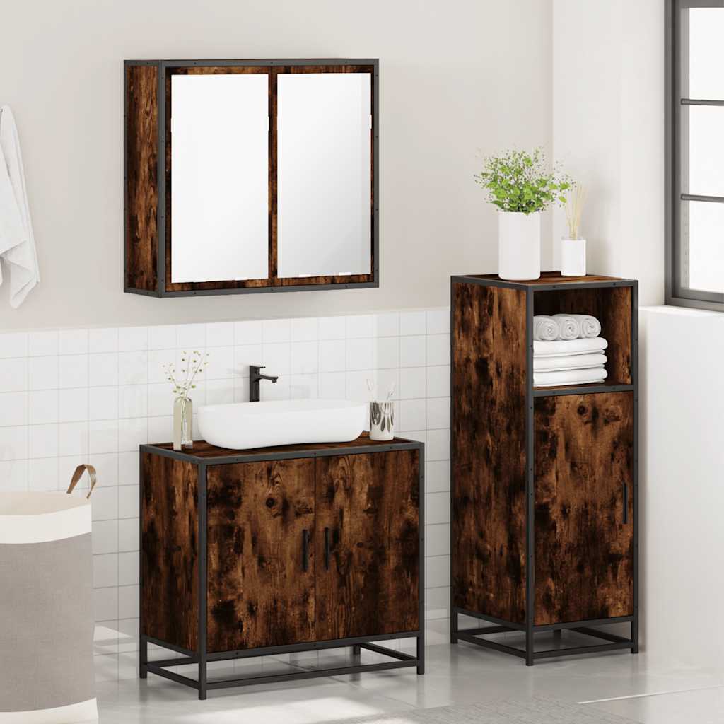 3 Pcs conjunto de móveis wc madeira processada carvalho fumado