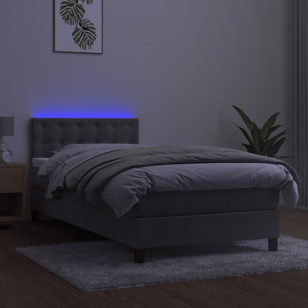 Cama box spring c/ colchão/LED 90x200 cm veludo cinzento-claro