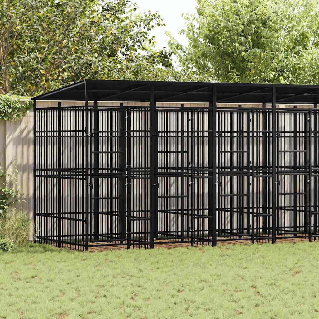 Canil de exterior com telhado 12,9 m² aço