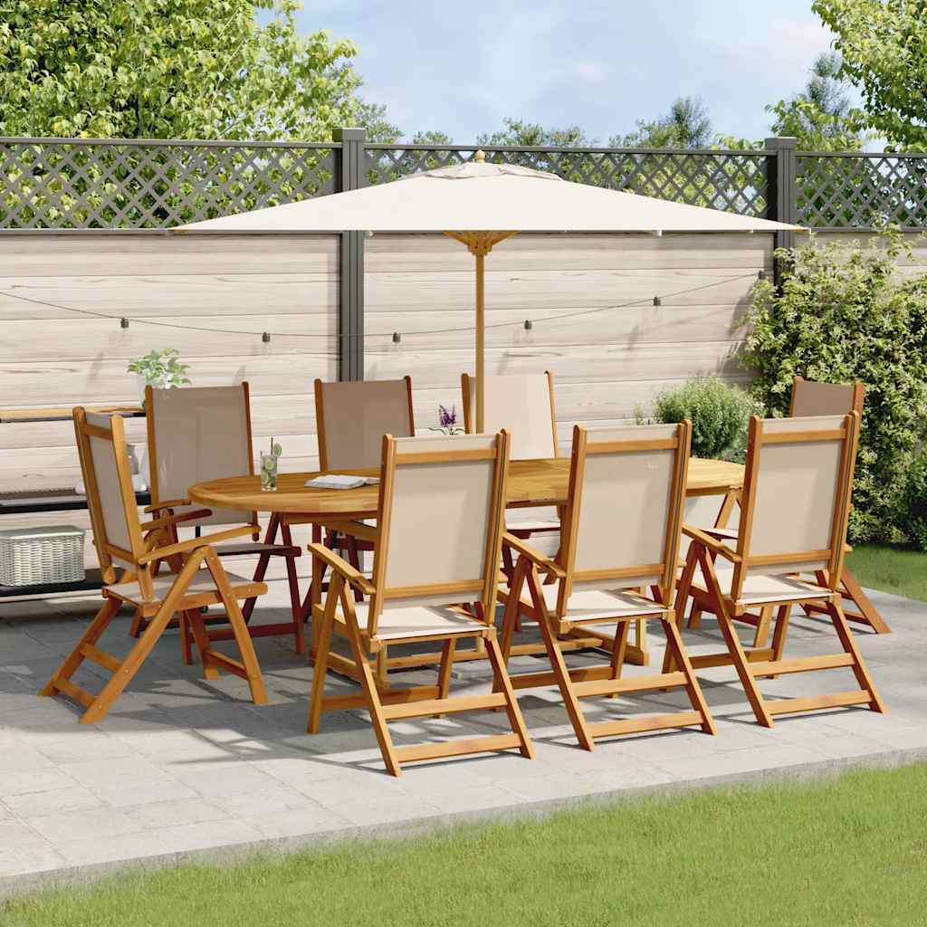 9 Pcs conjunto de jantar para jardim acácia maciça e textilene