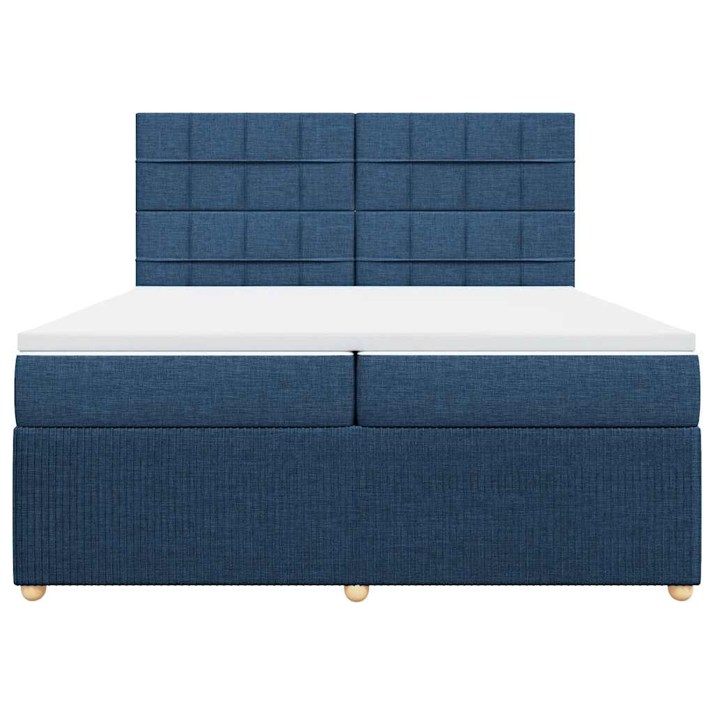Cama com molas/colchão 200x200 cm tecido azul