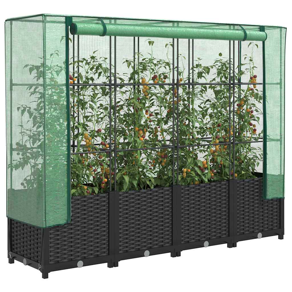 Canteiro elevado com cobertura de estufa estilo rattan 160x40x138 cm